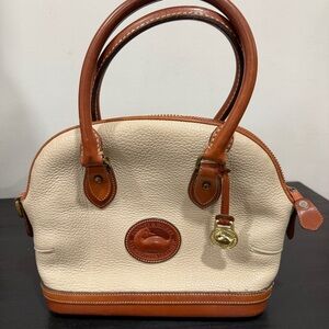 Dooney & Bourke Cream and Tan Leather Satchel All Weather Leather Vintage